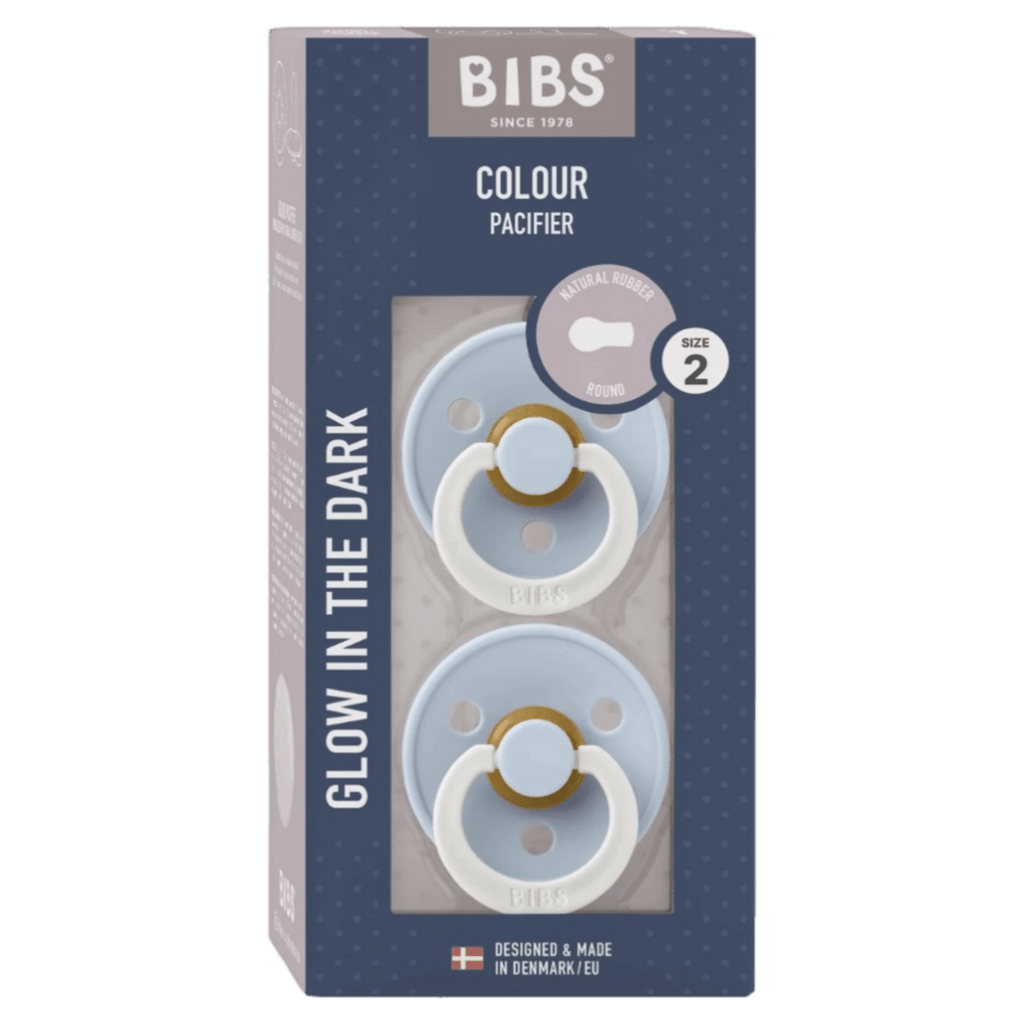 BIBS 6 Months Plus Colour, Round S2 GLOW - Baby Blue