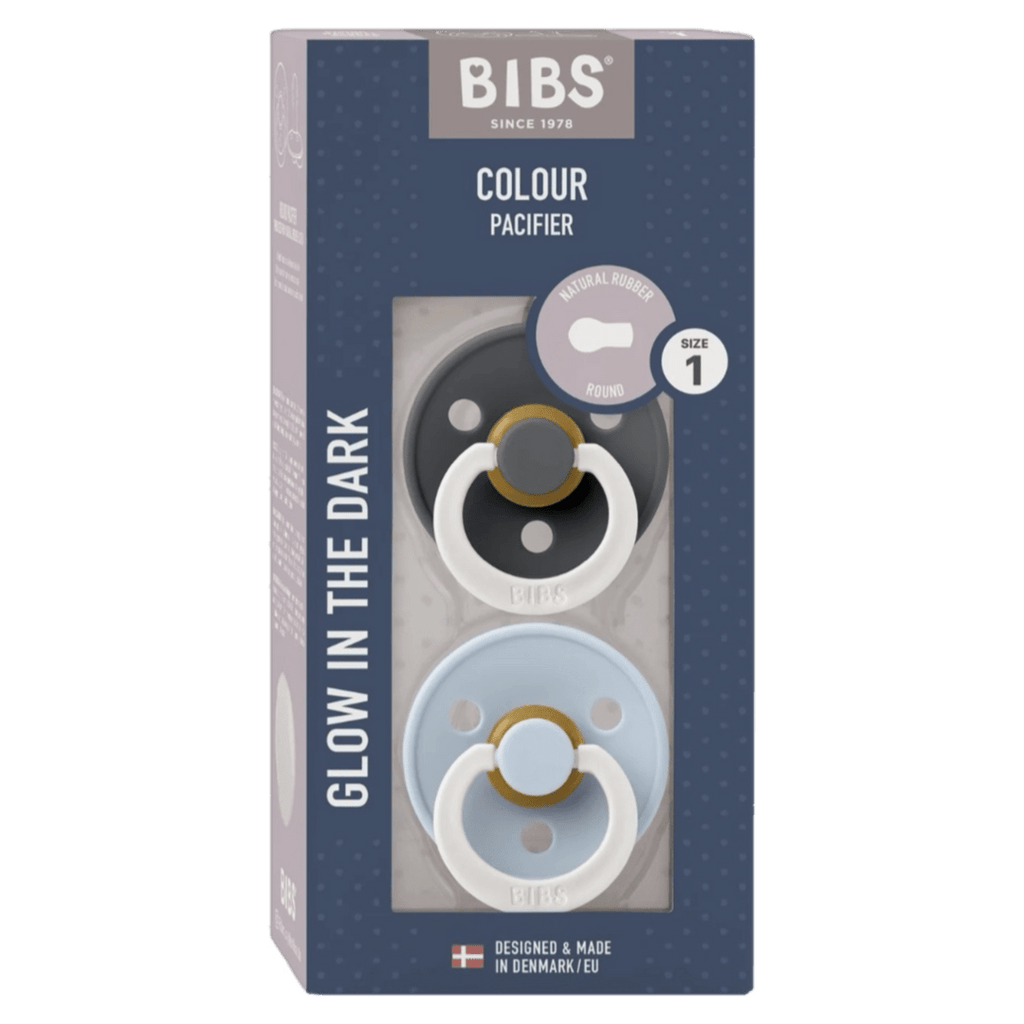 BIBS Birth Plus Colour, Round S1 GLOW - Iron/Baby Blue