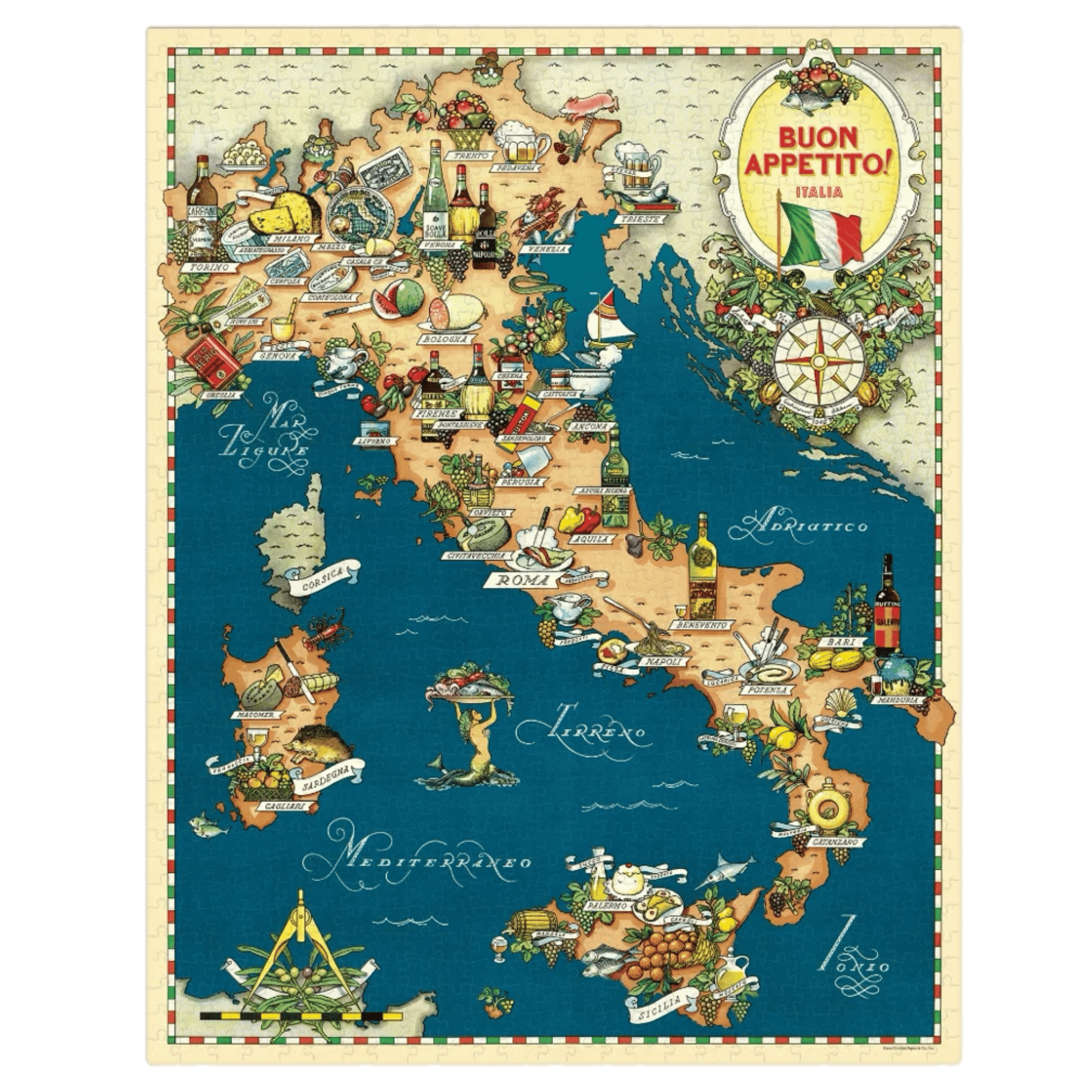 Cavallini & Co 12 Plus 1000 Pc Vintage Puzzle - Buon Appetito!