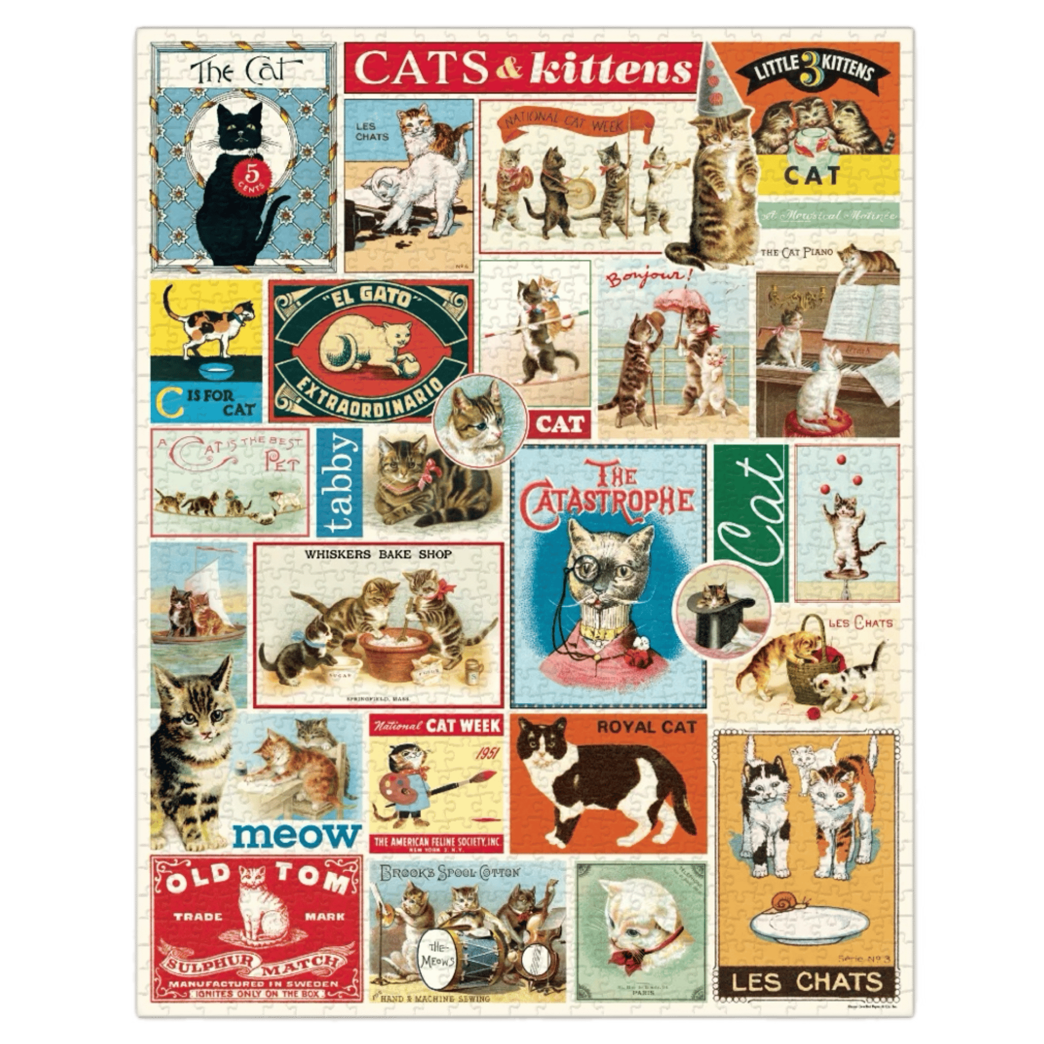 Cavallini & Co 12 Plus 1000 Pc Vintage Puzzle - Cats & Kittens
