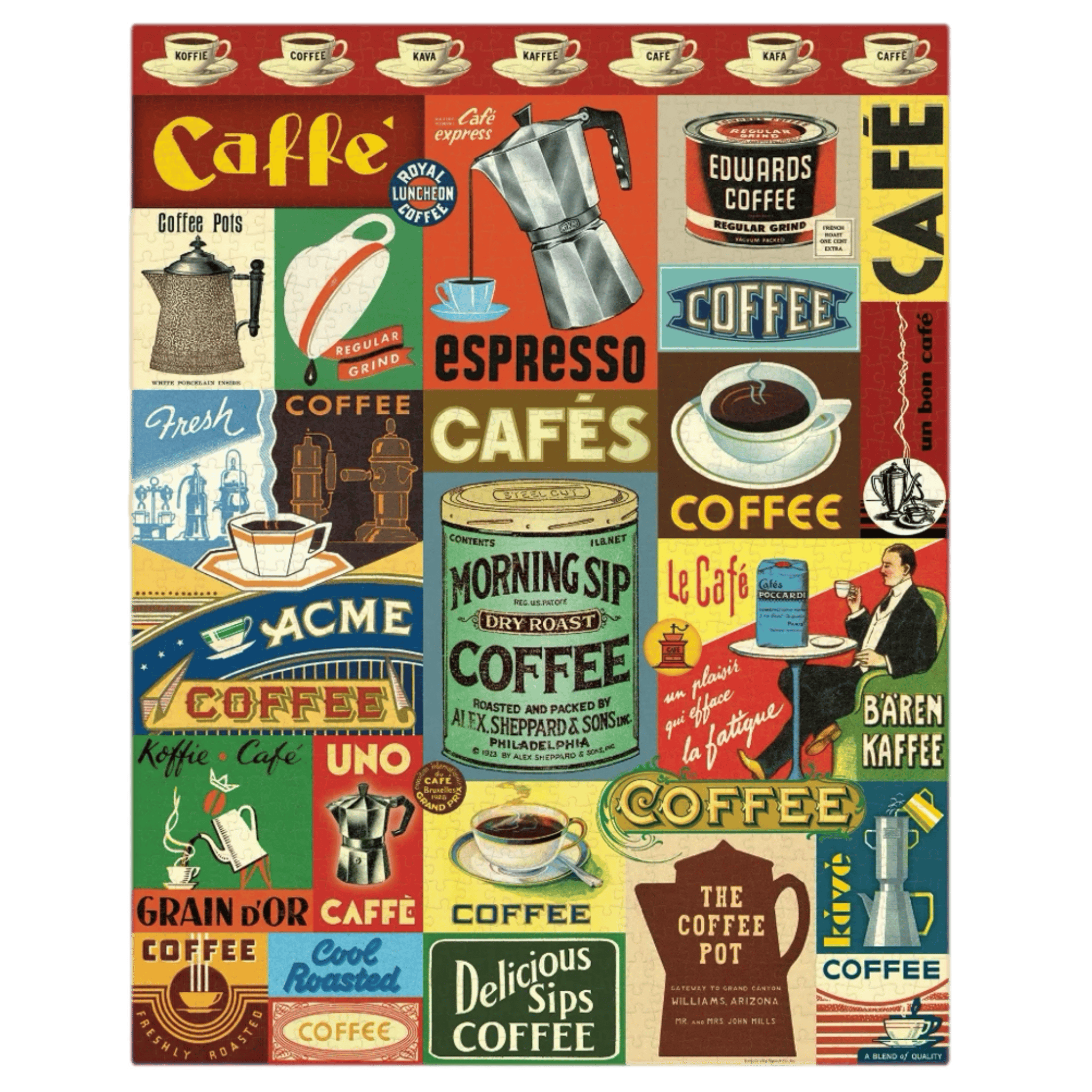 Cavallini & Co 12 Plus 1000 Pc Vintage Puzzle - Coffee