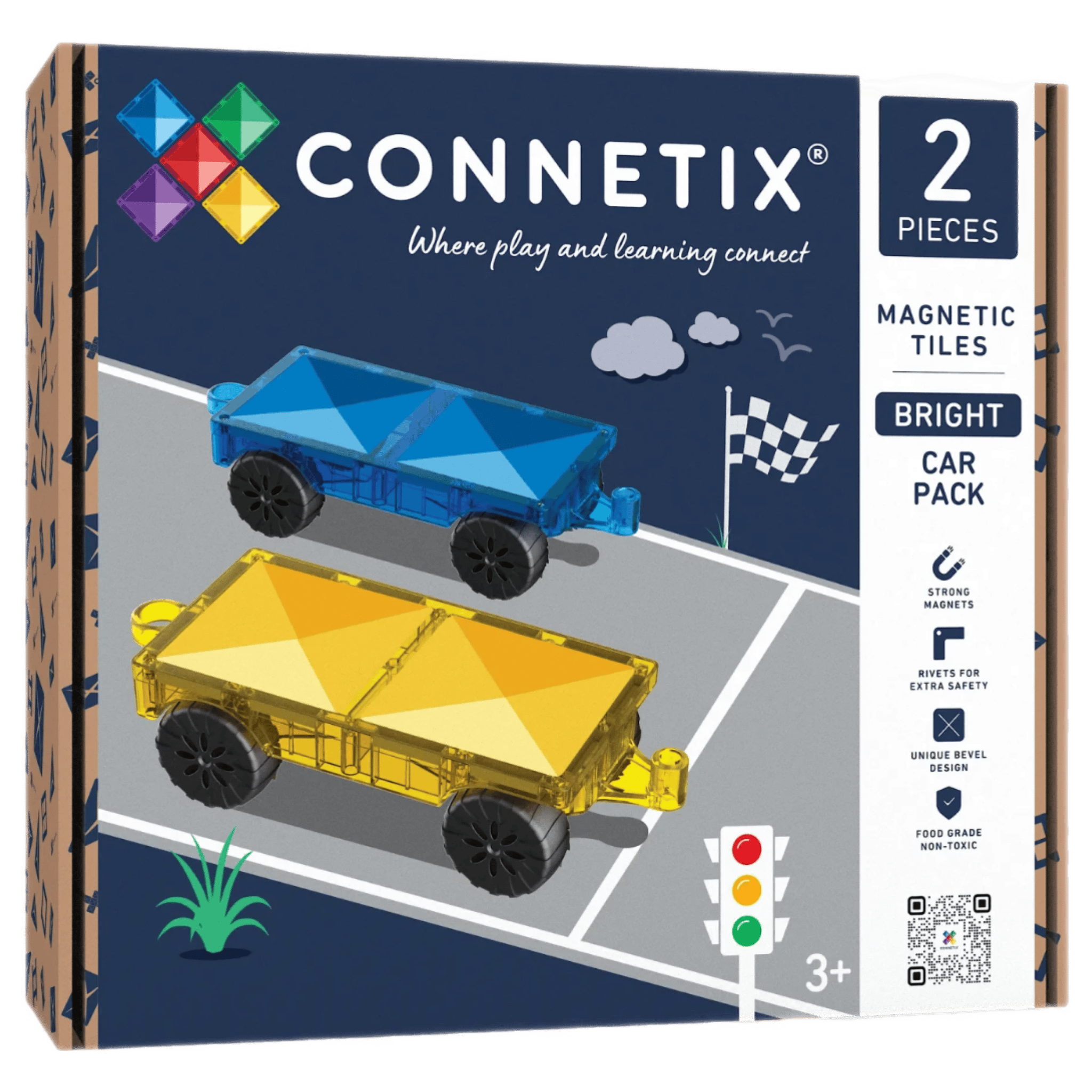 Connetix 3 Plus 2 Piece Bright Car Pack