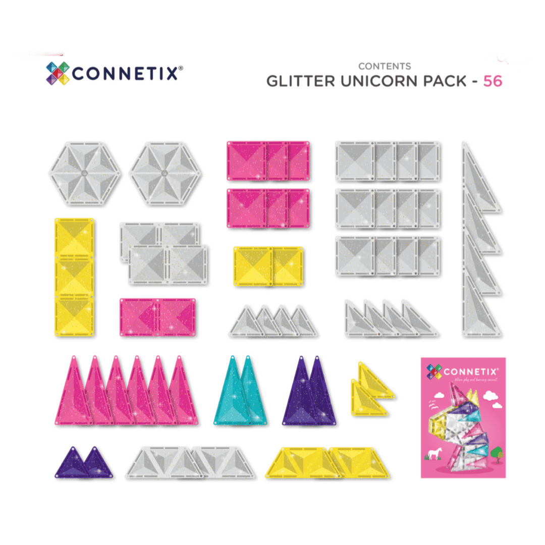 Connetix 3 Plus 56 Piece Gliiter Unicorn Pack