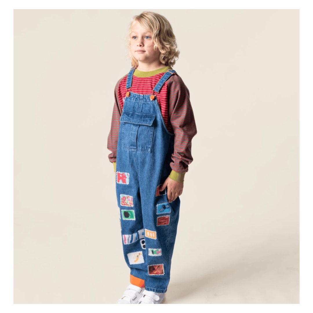 Das Ist Maurice 1 Year to 5 Years Denim Overalls - Stamps