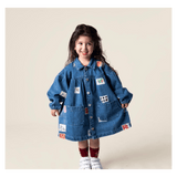 Das Ist Maurice 1 Year to 5 Years Denim Smock Dress - Stamps