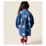 Das Ist Maurice 1 Year to 5 Years Denim Smock Dress - Stamps