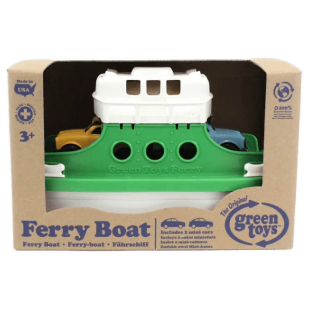 Green Toys 3 Plus Ferry Boat with Two Mini Cars - Green