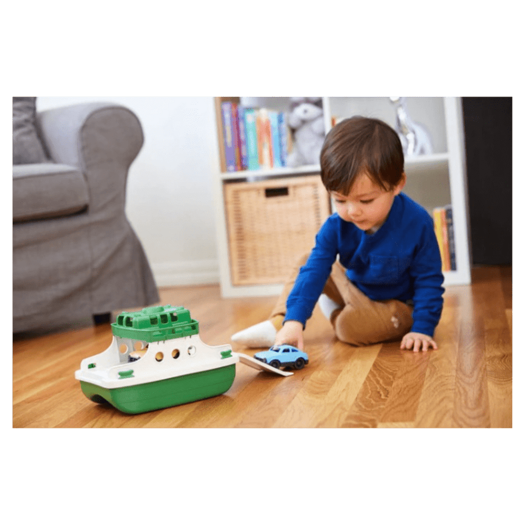 Green Toys 3 Plus Ferry Boat with Two Mini Cars - Green