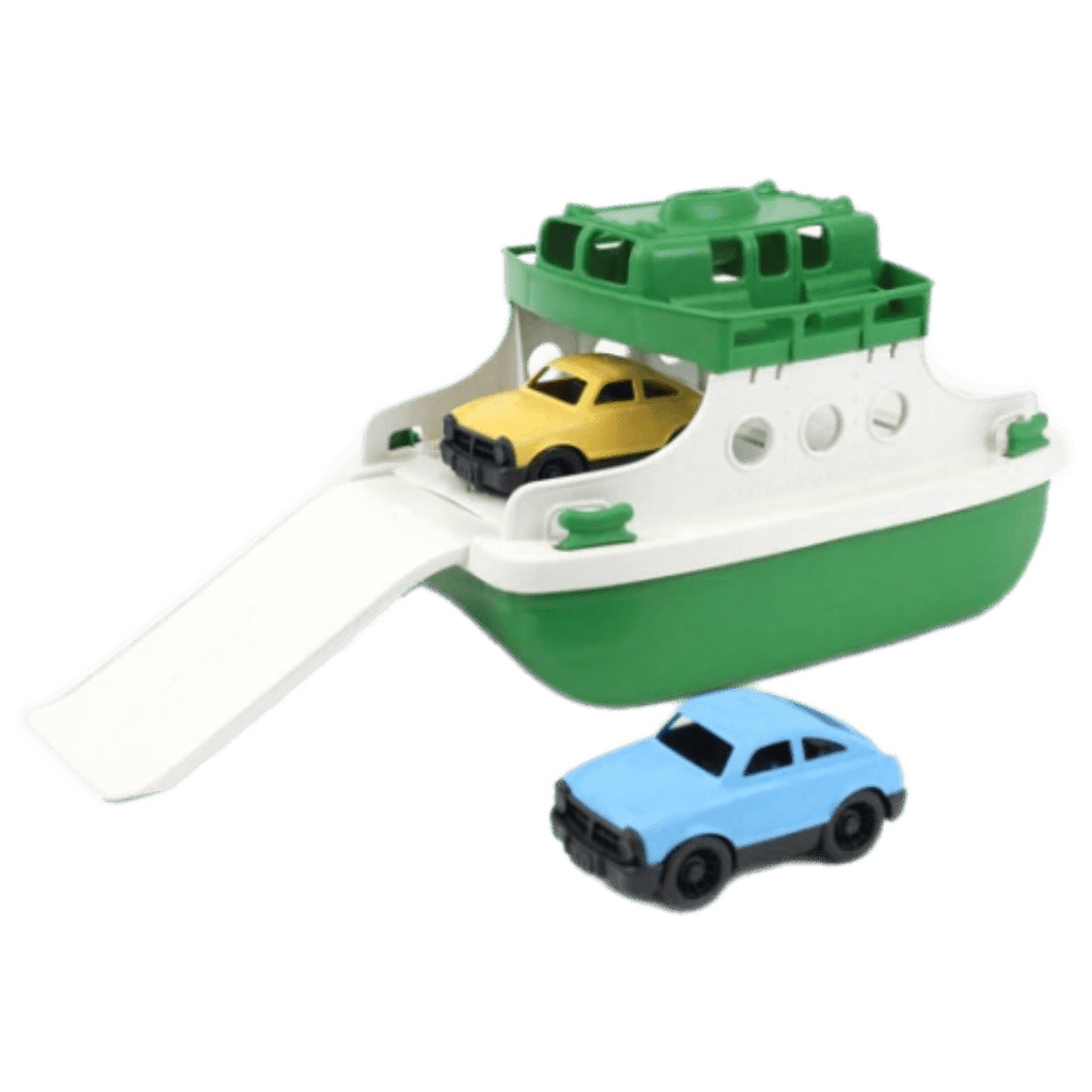 Green Toys 3 Plus Ferry Boat with Two Mini Cars - Green