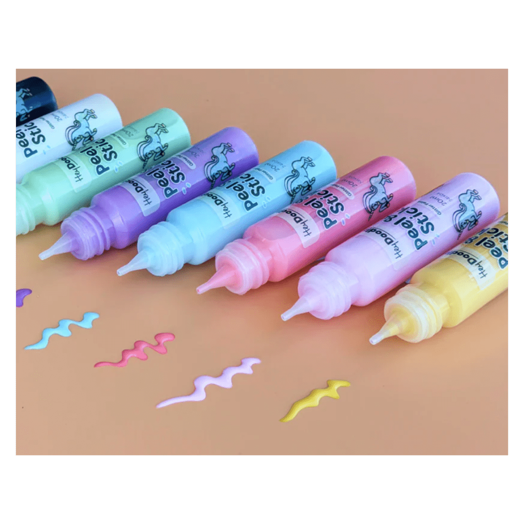 HeyDoodle 3 Plus Peel & Stick Glitter Paint - Easy Peel and Stickable Colours x 6