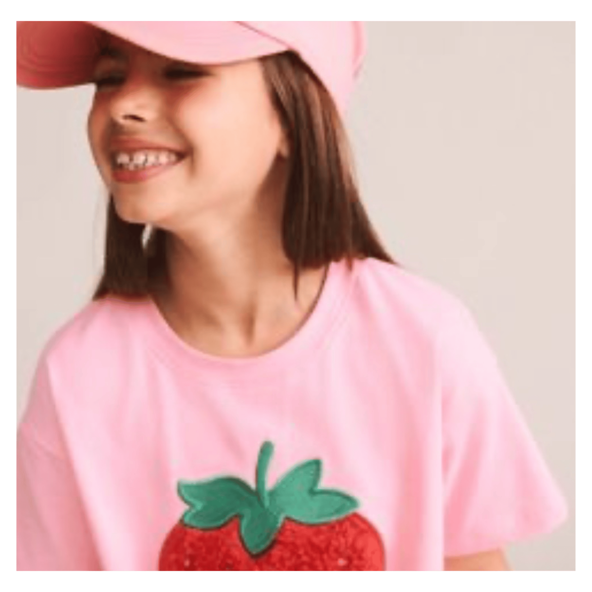 Huxbaby 0-3 Months to 5 Years Furry Strawberry Slouchy Tee - Strawberry Crème