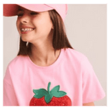 Huxbaby 0-3 Months to 5 Years Furry Strawberry Slouchy Tee - Strawberry Crème