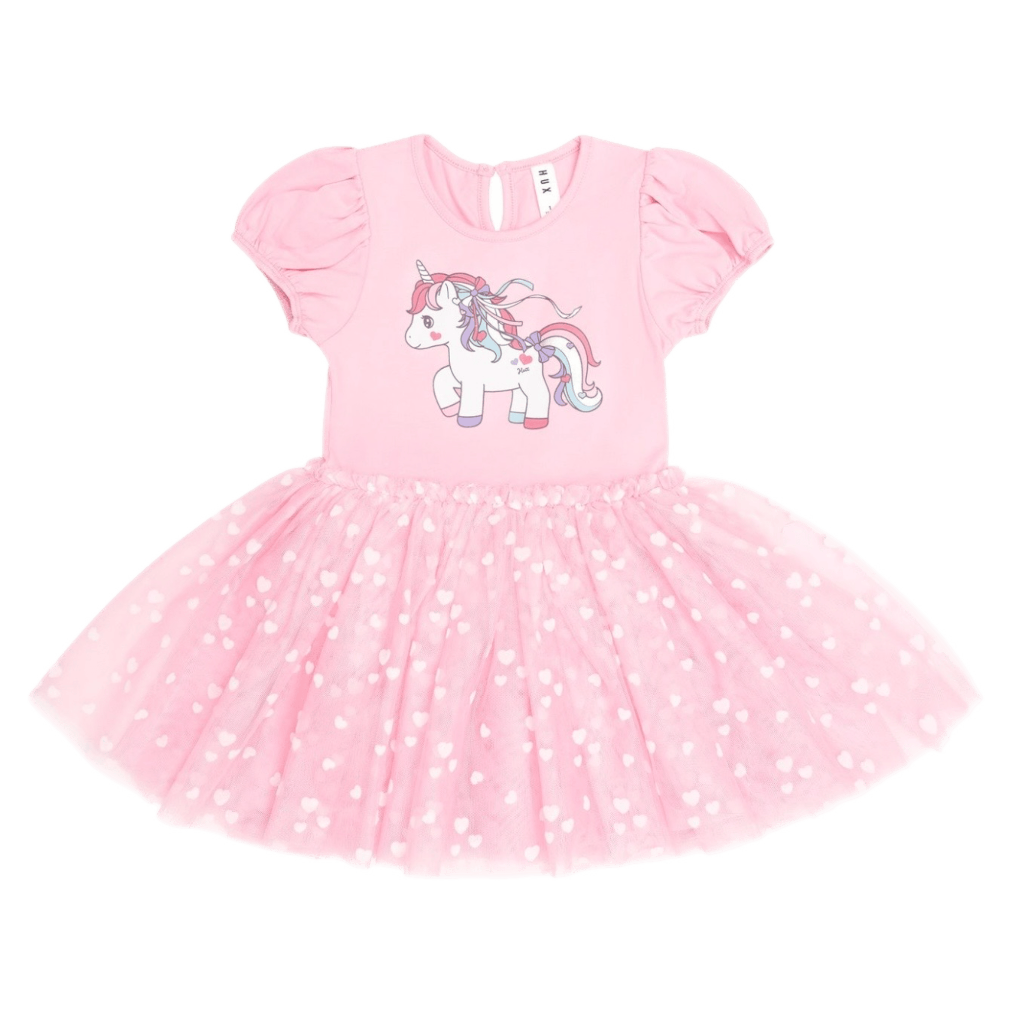 Huxbaby 1 Year to 5 Years 1Y Magical Unicorn Puff Slv Tulle Dress - Strawberry Crème