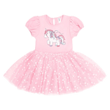 Huxbaby 1 Year to 5 Years 1Y Magical Unicorn Puff Slv Tulle Dress - Strawberry Crème