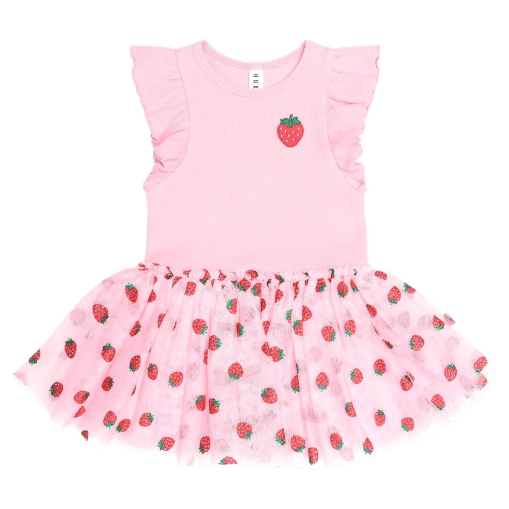 Huxbaby 1 Year to 5 Years 1Y Strawberry Emb S/SLV Tulle Dress - Strawberry Crème