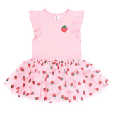 Huxbaby 1 Year to 5 Years 1Y Strawberry Emb S/SLV Tulle Dress - Strawberry Crème