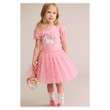 Huxbaby 1 Year to 5 Years Magical Unicorn Puff Slv Tulle Dress - Strawberry Crème