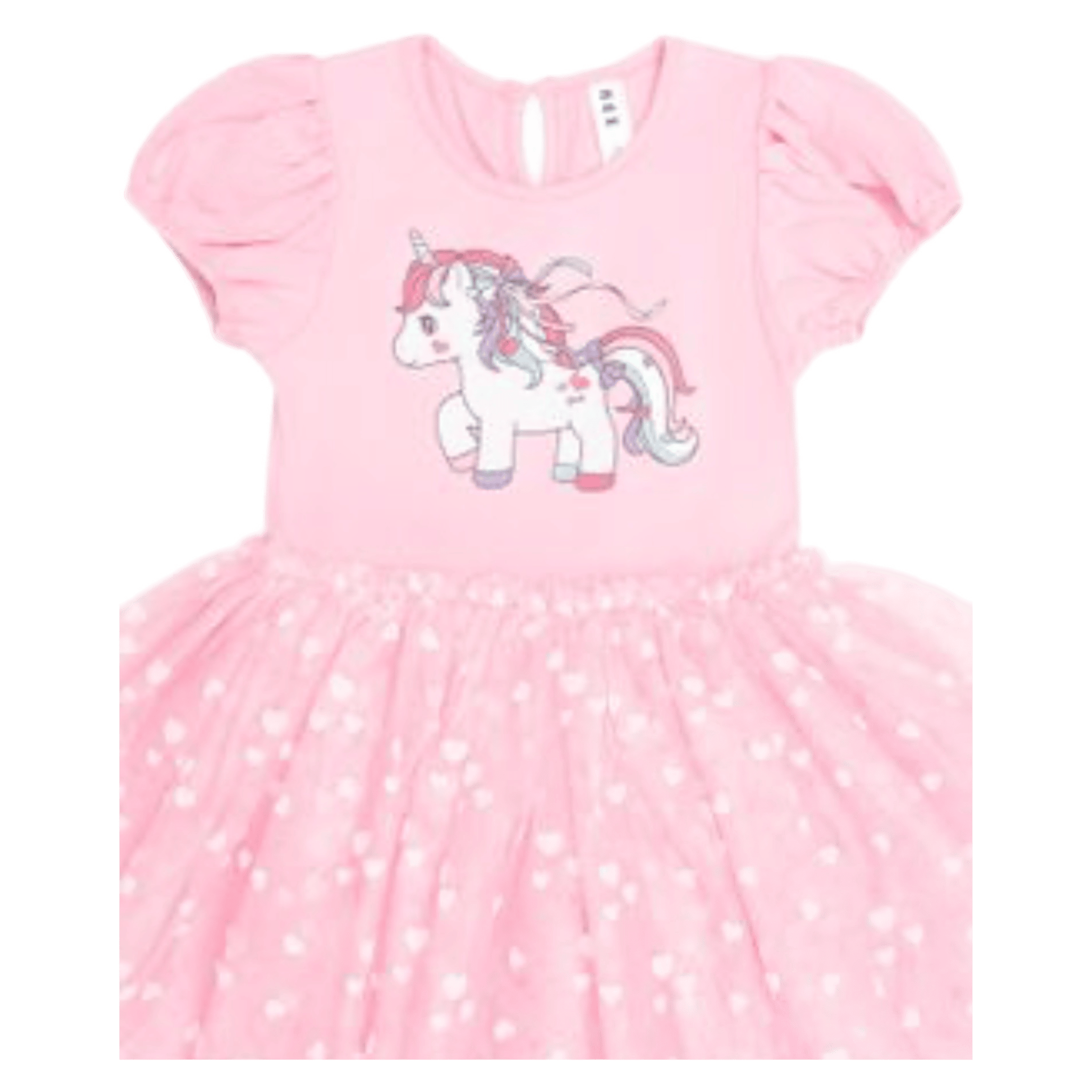 Huxbaby 1 Year to 5 Years Magical Unicorn Puff Slv Tulle Dress - Strawberry Crème