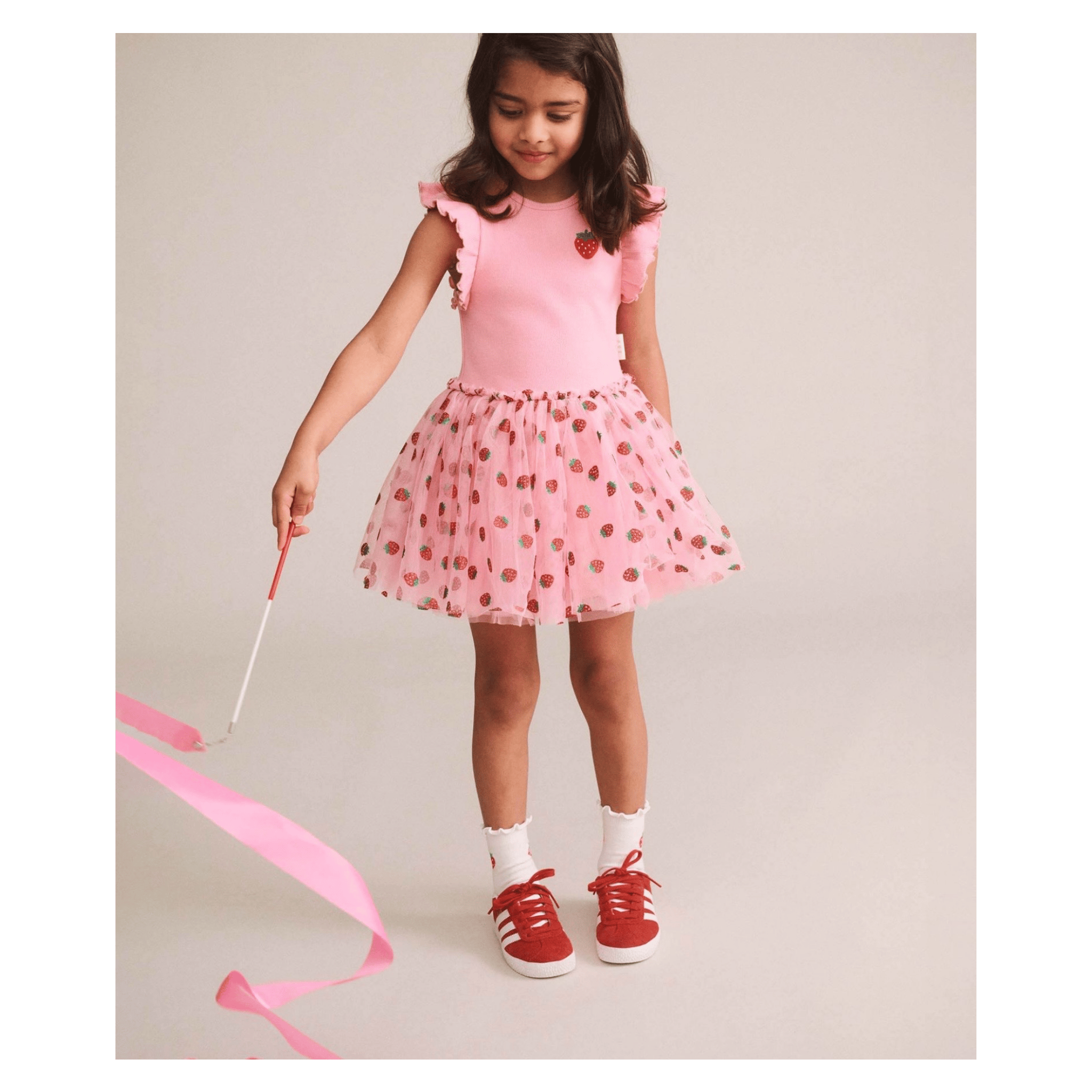 Huxbaby 1 Year to 5 Years Strawberry Emb S/SLV Tulle Dress - Strawberry Crème