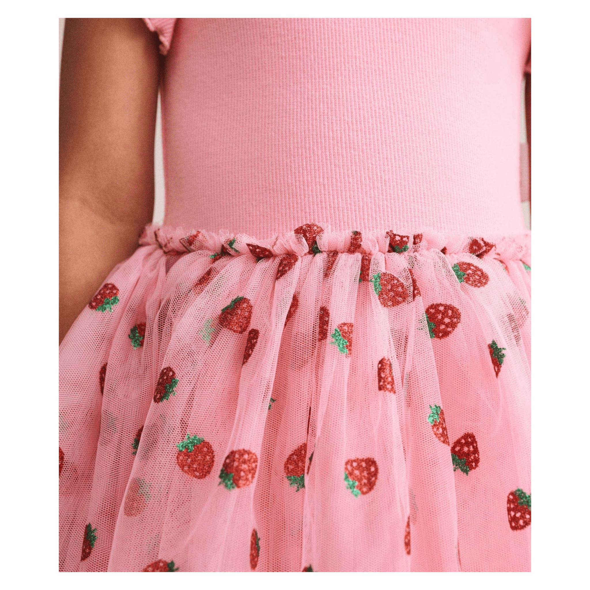 Huxbaby 1 Year to 5 Years Strawberry Emb S/SLV Tulle Dress - Strawberry Crème