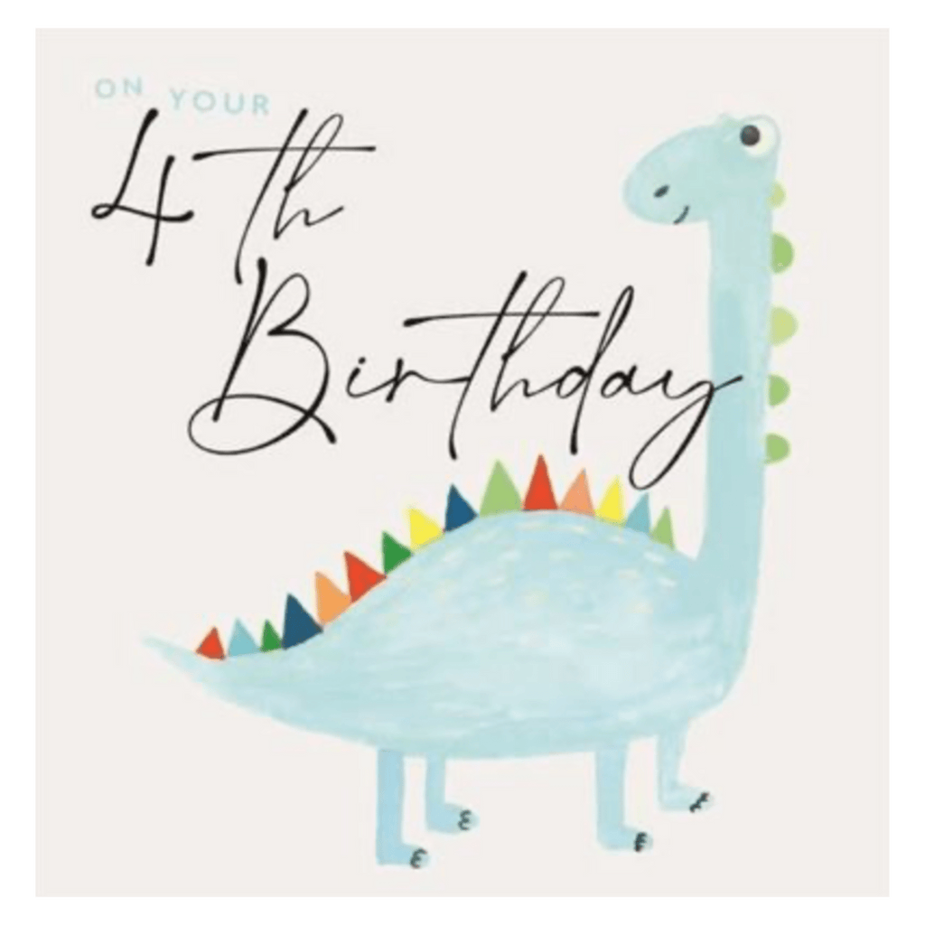 Janie Wilson 4 Plus Greeting Card - 4th Birthday Dinosaur