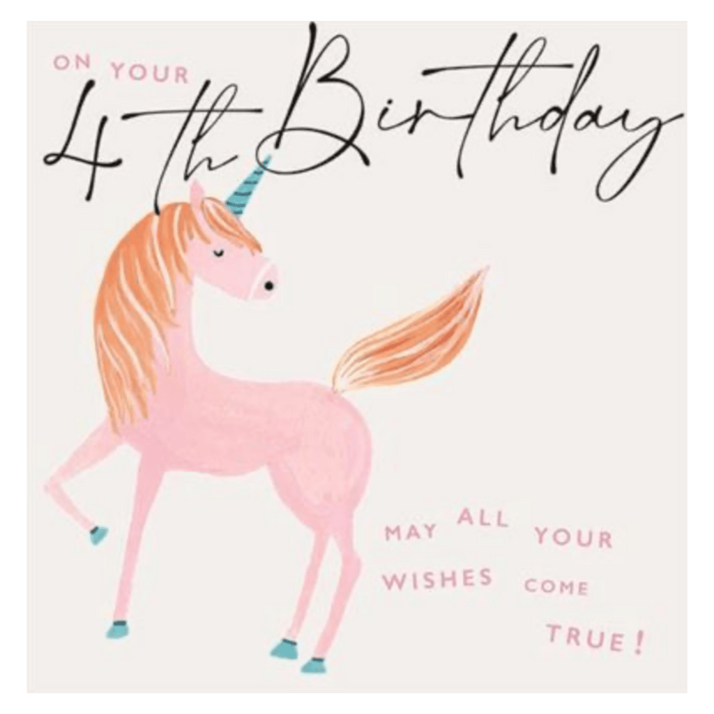 Janie Wilson 4 Plus Greeting Card - 4th Birthday Unicorn