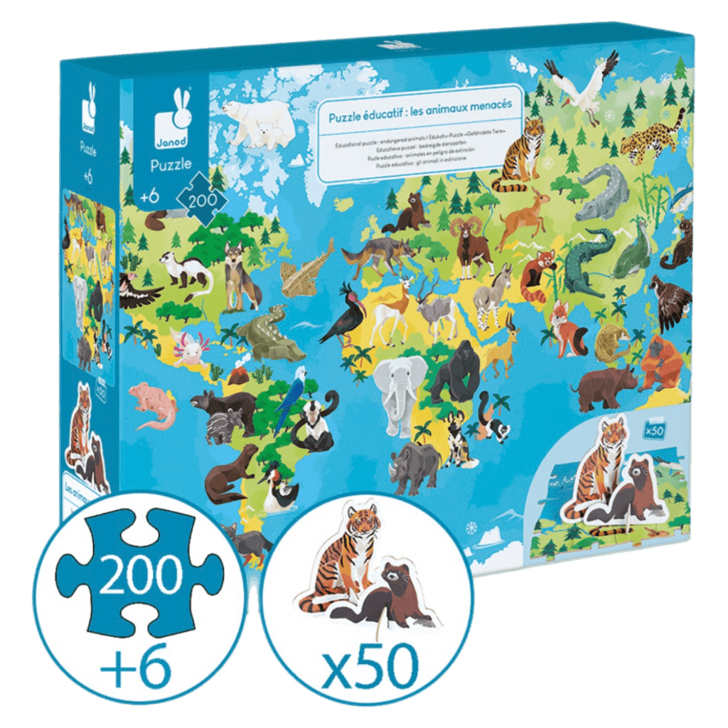 Janod 6 Plus 200 Pc Puzzle - Endangered Animals