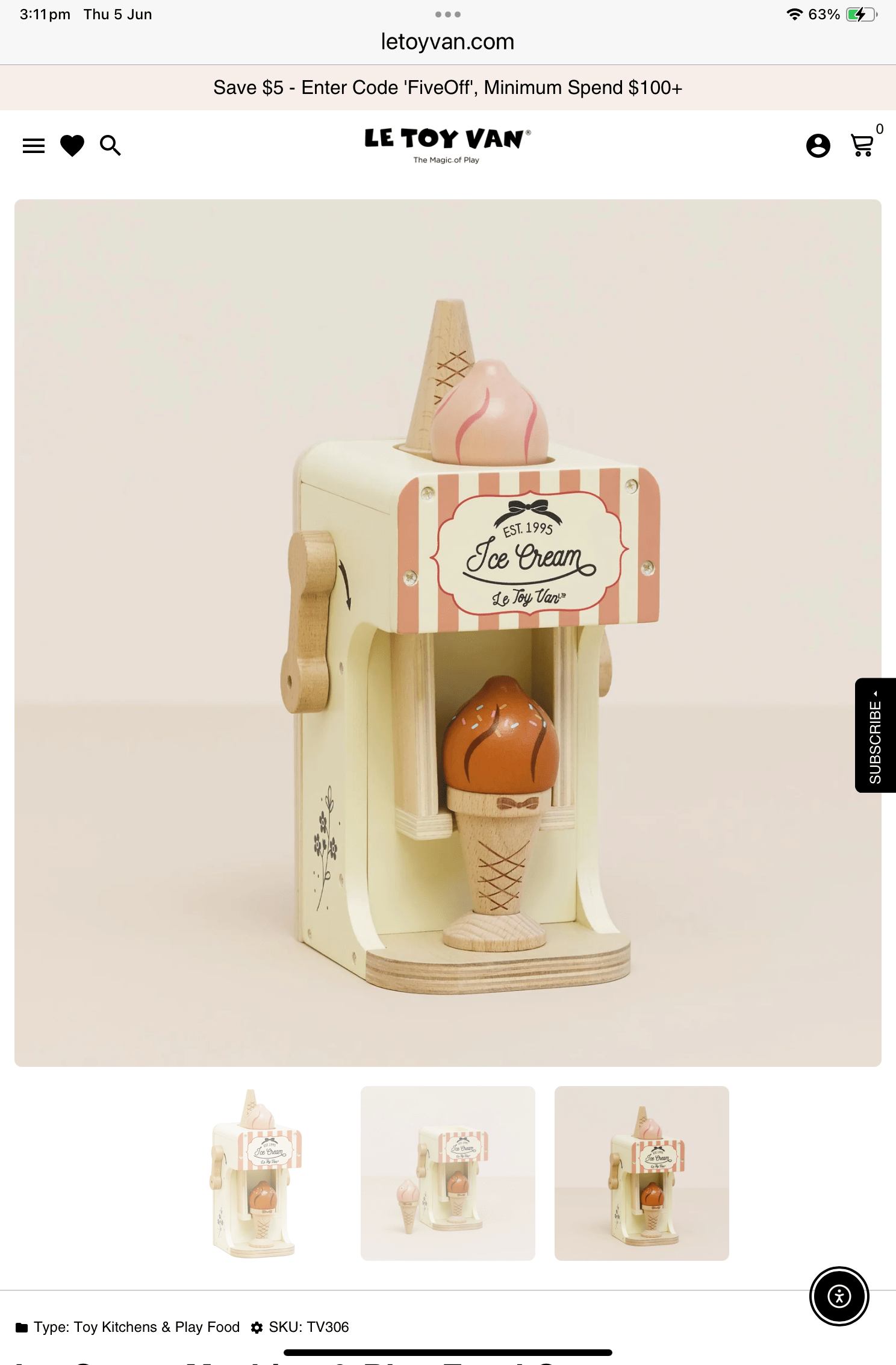 Le Toy Van 3 Plus Ice Cream Machine