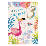 Ling Design 3 Plus Greeting Card - Three Today Flamingo