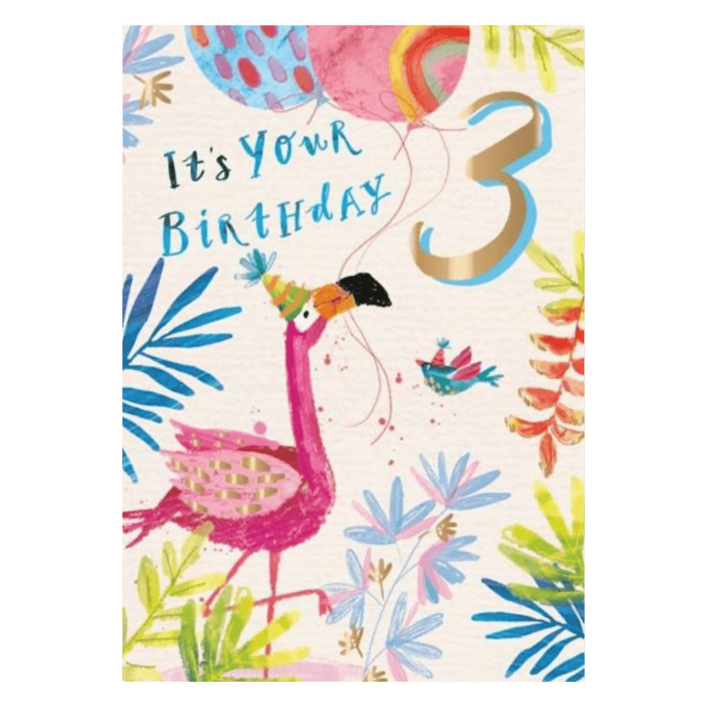Ling Design 3 Plus Greeting Card - Three Today Flamingo