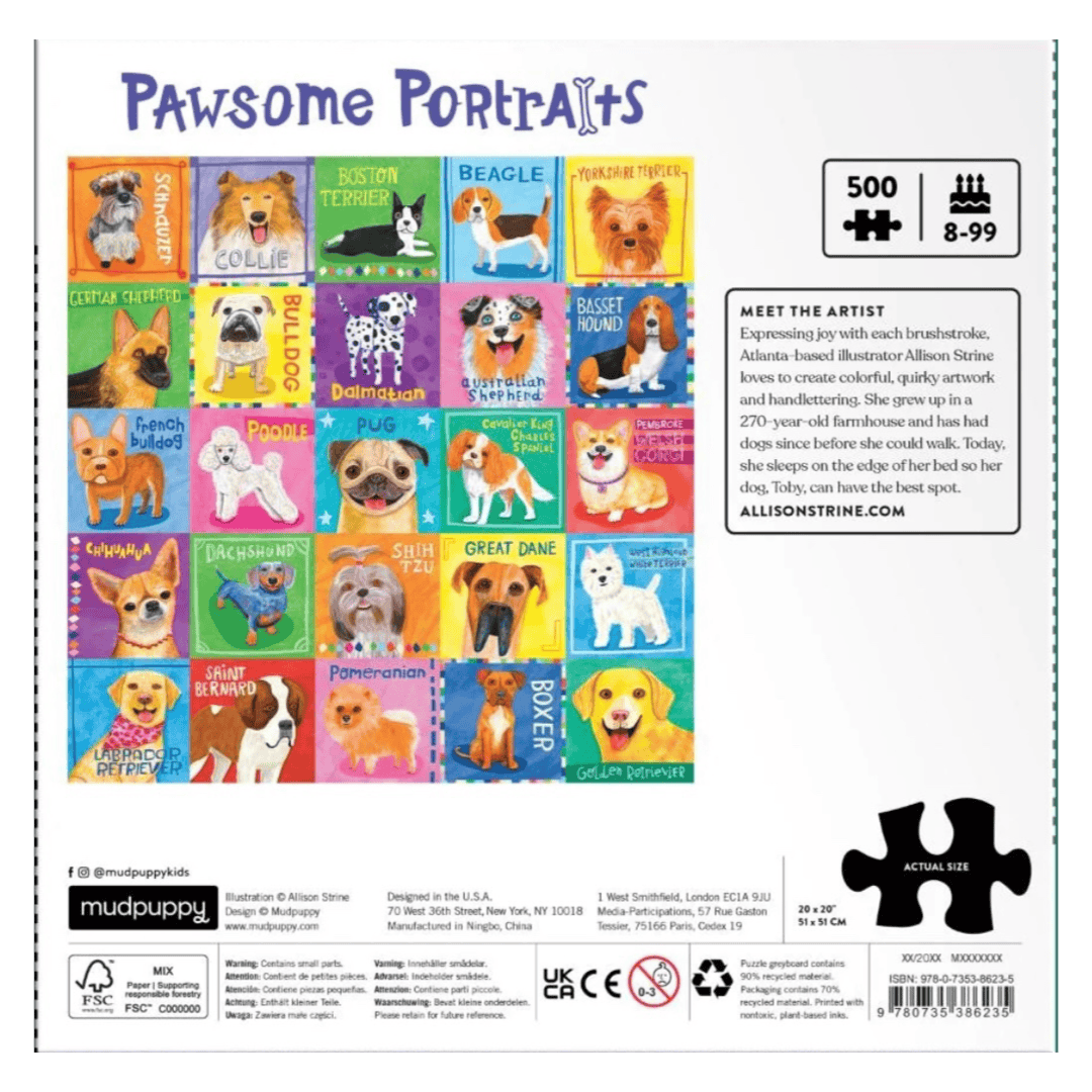 Mudpuppy 12 Plus 500 Pc Puzzle - Pawsome Portraits