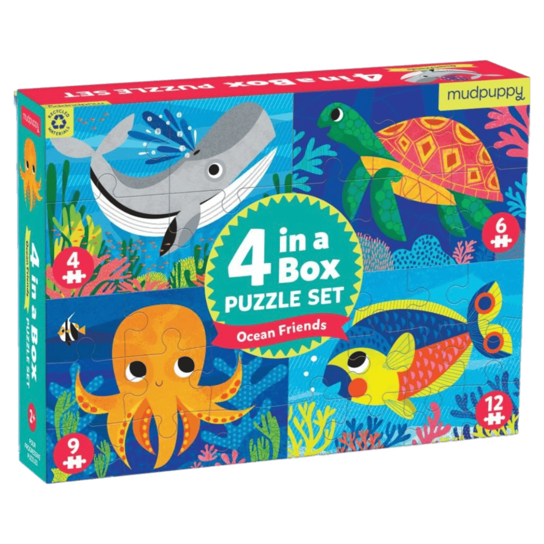 Mudpuppy 3 Plus 4 in a Box Puzzle Set - Ocean
