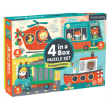 Mudpuppy 3 Plus 4 in a Box Puzzle Set - Transportation