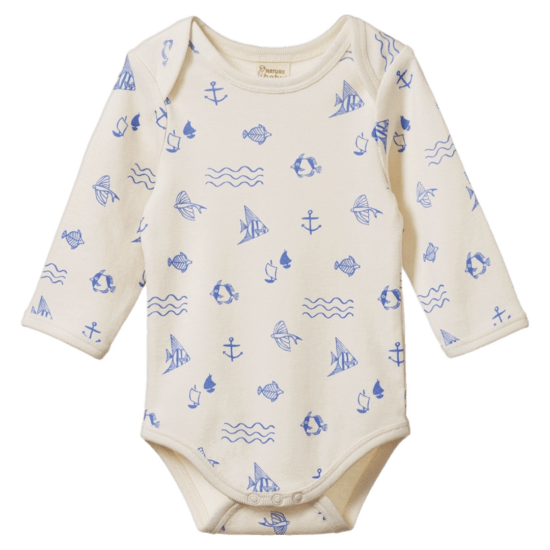 Nature Baby 0-3 Months to 1 Year 0-3M Long Sleeve Bodysuit - Atlantic