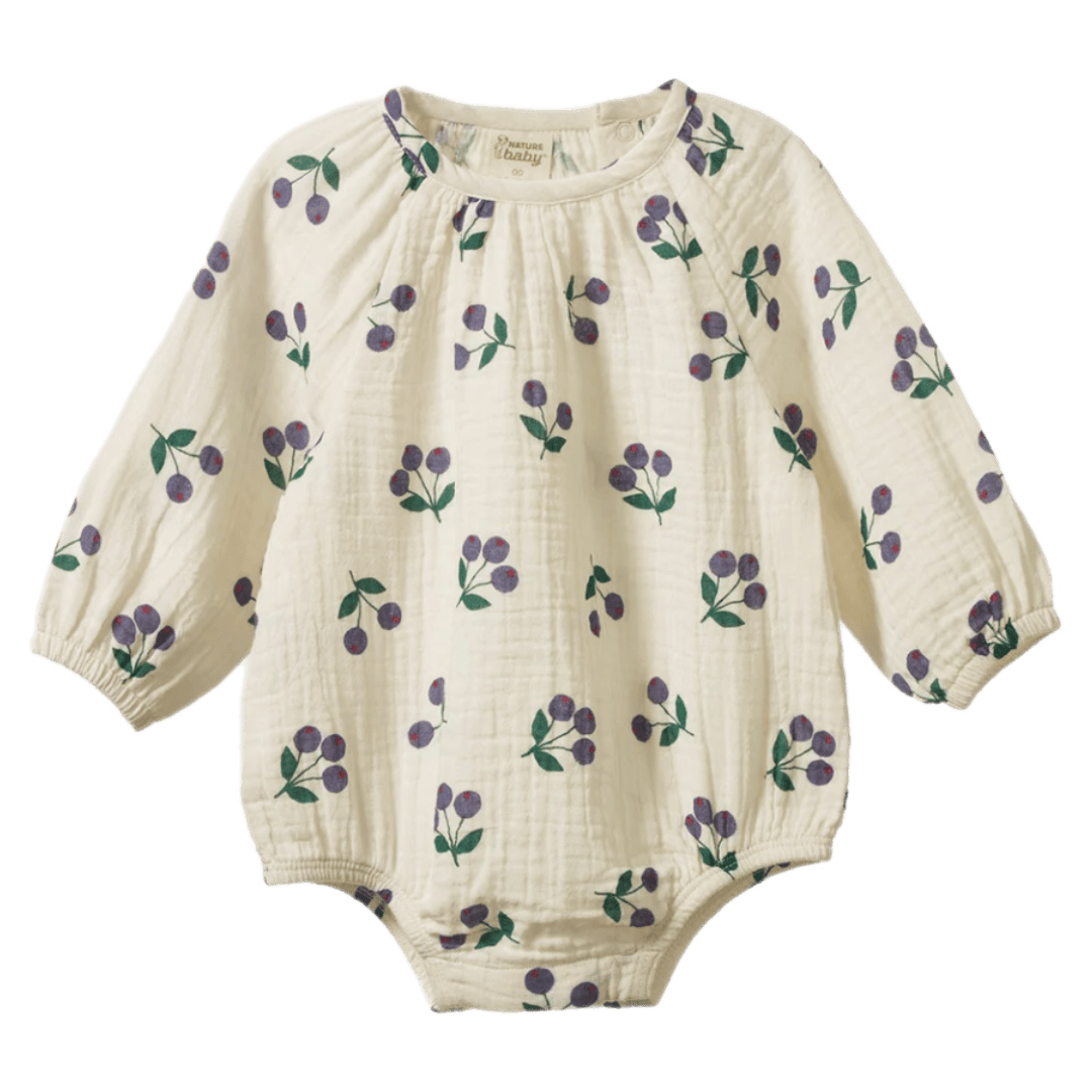 Nature Baby 0-3 Months to 1 Year 0-3M Meadow Bodysuit Muslin - Winter Berry Natural