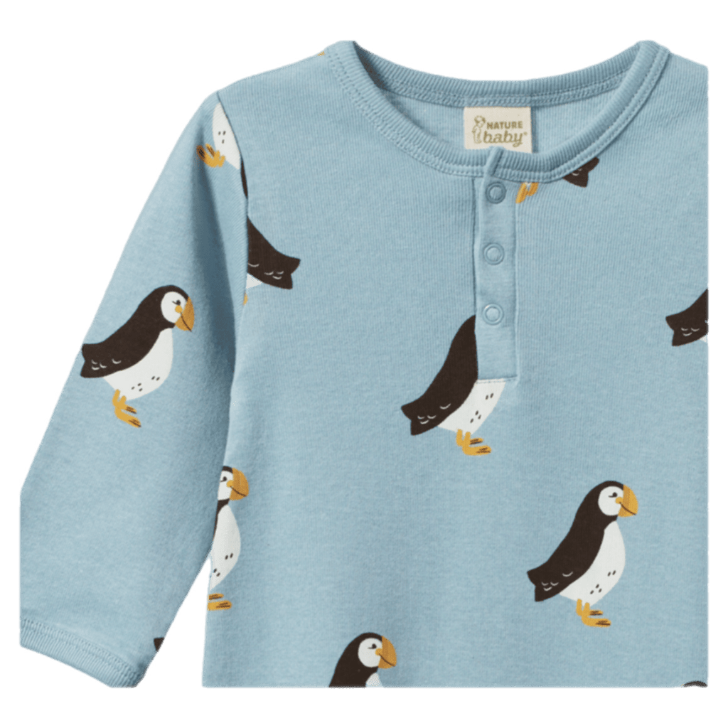 Nature Baby 0-3 Months to 1 Year Henley Sleep Suit - Puffin