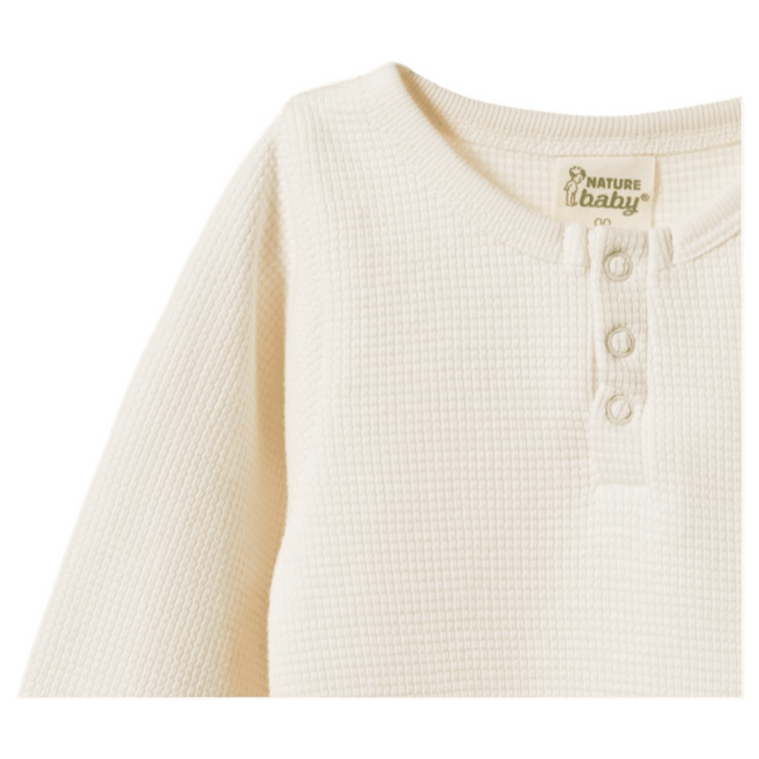 Nature Baby 0-3 Months to 1 Year Long Sleeve Henley Waffle Bodysuit - Natural