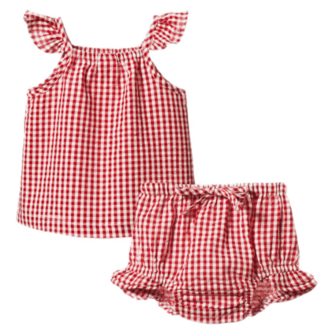 Nature Baby 0-3 Months to 2 Years 0-3M Petal Set Gingham - Red Check