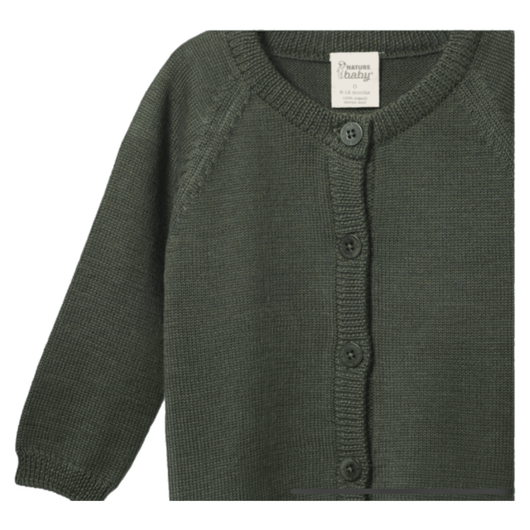Nature Baby 0-3 Months to 2 Years Merino Knit Cardigan - Thyme