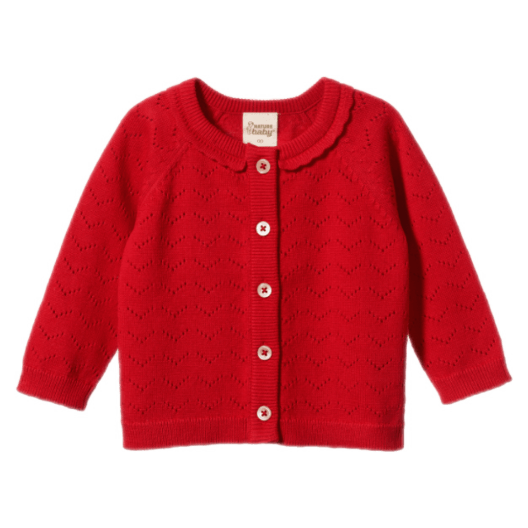 Nature Baby 0-3 Months to 5 Years 0-3M Piper Cardigan - Raspberry Red Pointelle