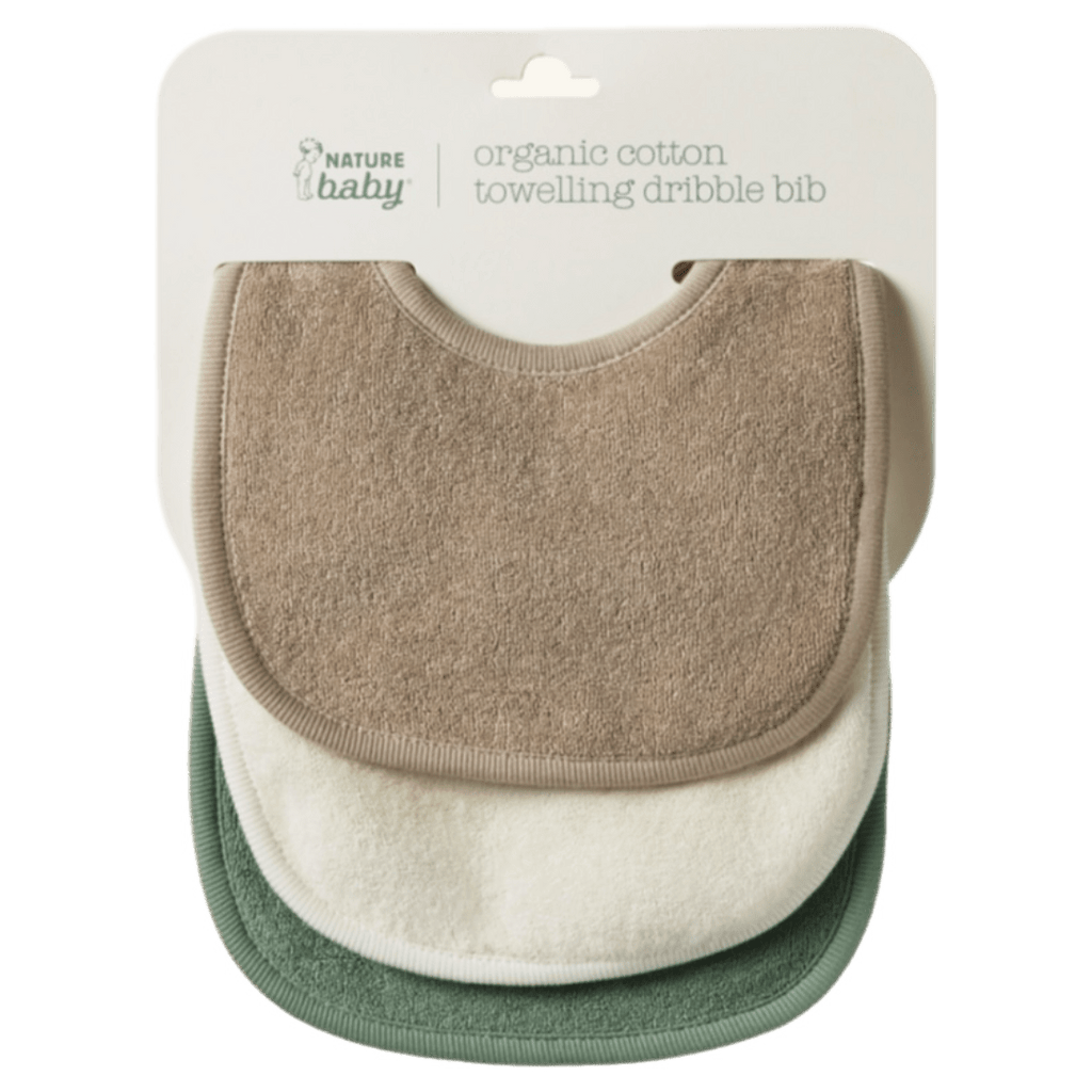 Nature Baby 0-6 Months Dribble Bibs 3 Pack - Natural, Nougat, Lily Pad