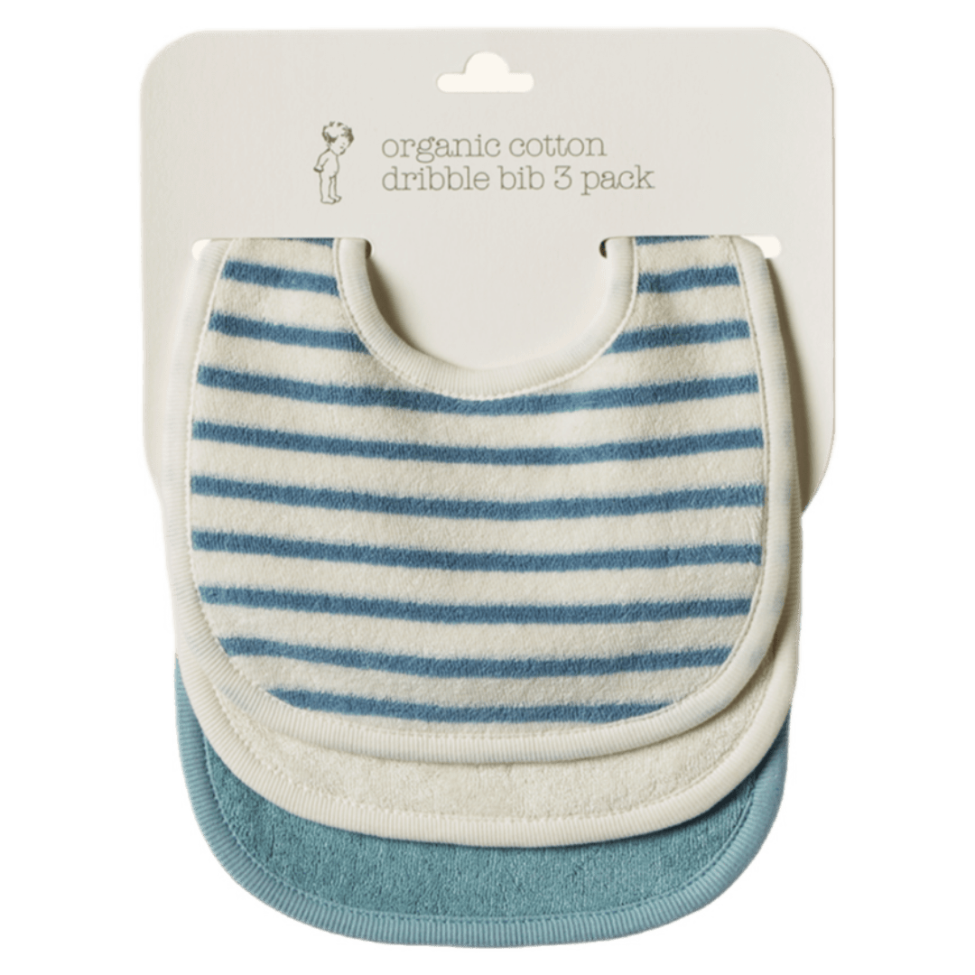 Nature Baby 0-6 Months Dribble Bibs  3 Pack - Powder Blue/Natural