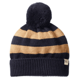 Nature Baby 0-6 Months to 3-4 Years 0-6M Alpine Pom Pom Beanie - Navy/Caramel Stripe
