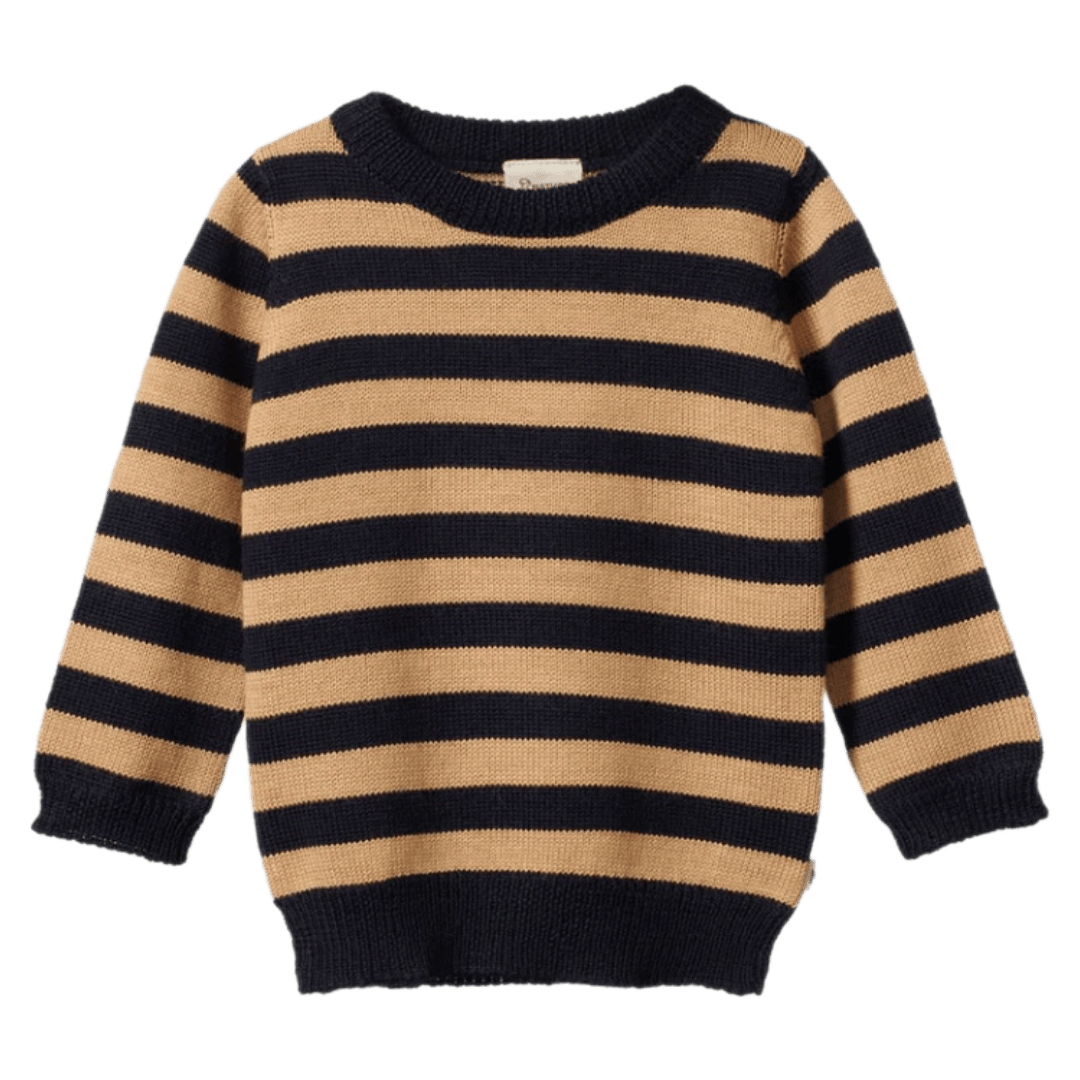 Nature Baby 6-12 Months to 4 Years 6-12M Merino Knit Pullover - Navy/Caramel Stripe