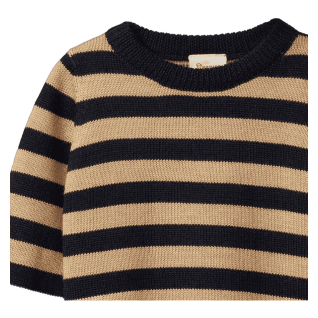 Nature Baby 6-12 Months to 4 Years Merino Knit Pullover - Navy/Caramel Stripe