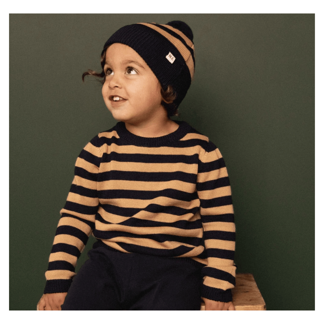 Nature Baby 6-12 Months to 4 Years Merino Knit Pullover - Navy/Caramel Stripe
