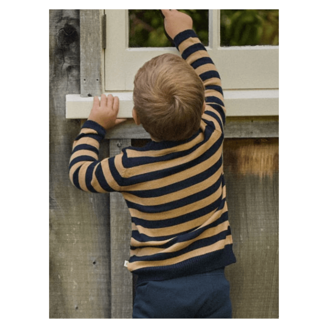 Nature Baby 6-12 Months to 4 Years Merino Knit Pullover - Navy/Caramel Stripe