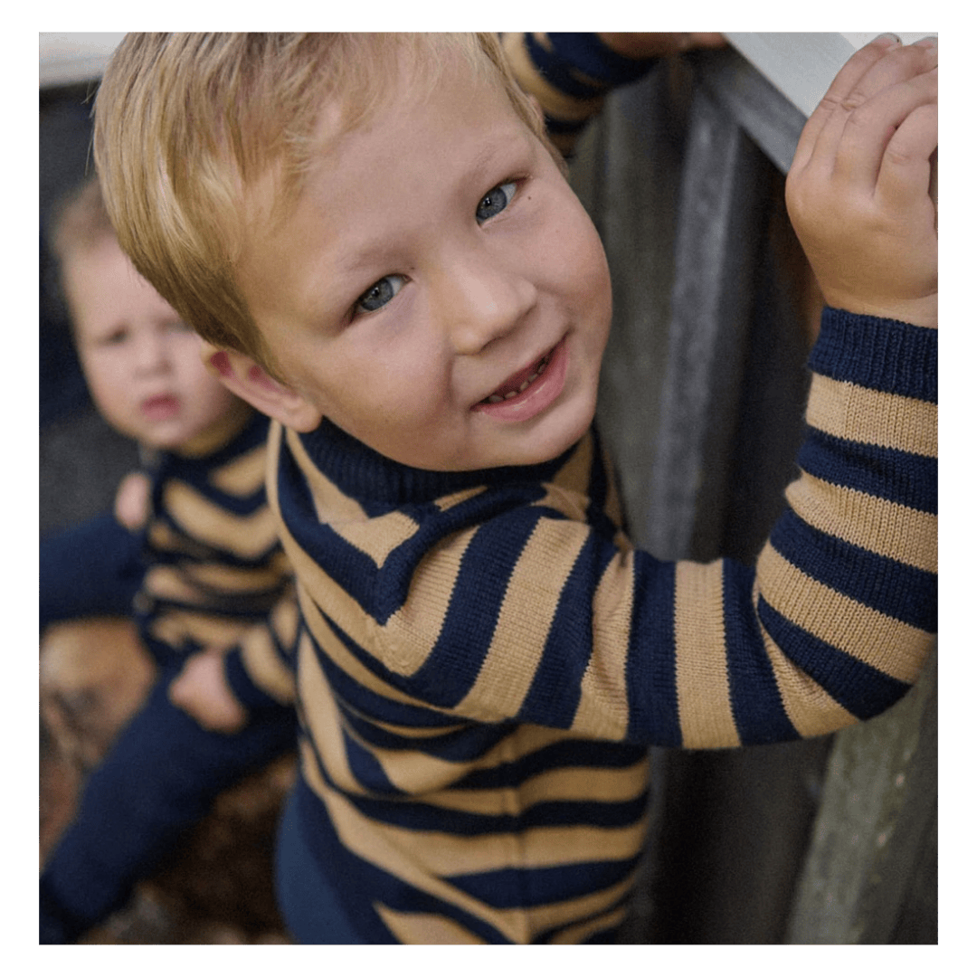Nature Baby 6-12 Months to 4 Years Merino Knit Pullover - Navy/Caramel Stripe