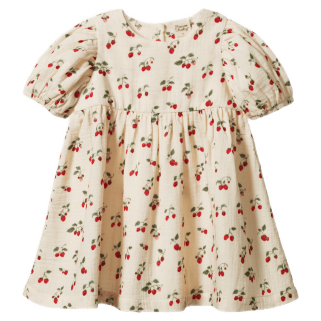 Nature Baby 6-12 Months to 5 Years 6-12M Albertine Dress Muslin - Strawberry Blush