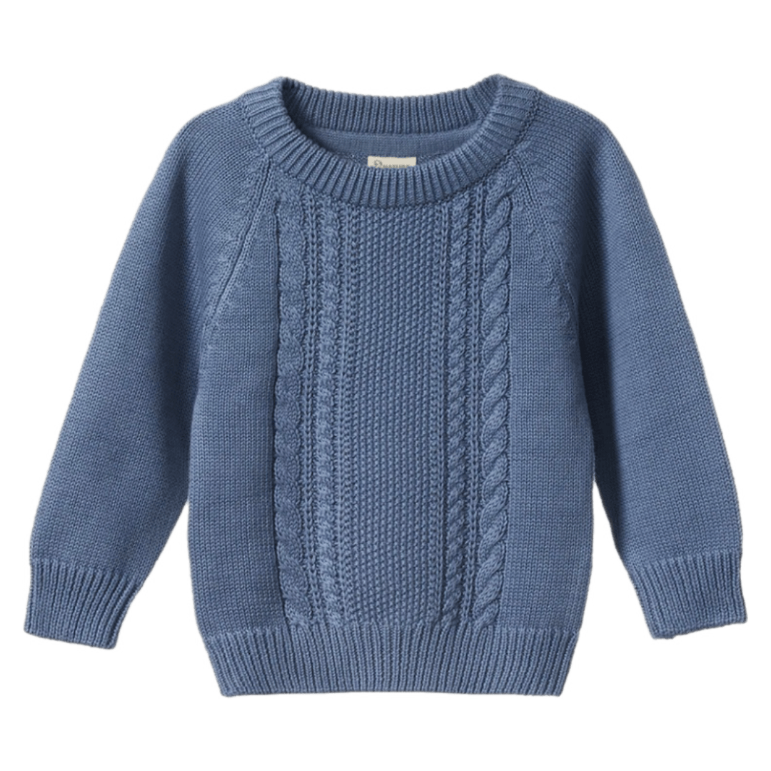 Nature Baby 6-12 Months to 5 Years 6-12M Billy Jumper - Dusky Blue Cable